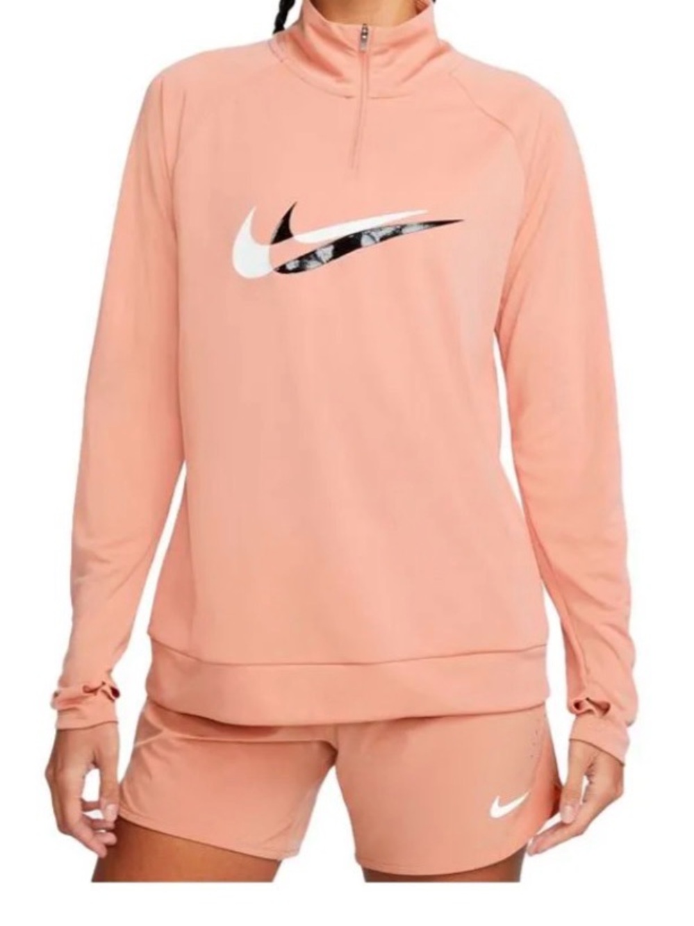 Nike Women's Dri-FIT Swoosh Run Long-Sleeve 1/4-Zip Top Peach Pink SZ XL
